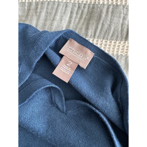 Chico’s Blue V-neck 3/4 Sleeve Touch Of Cashmere Sweater Size 2 Large NWOT - Picture 4 of 5